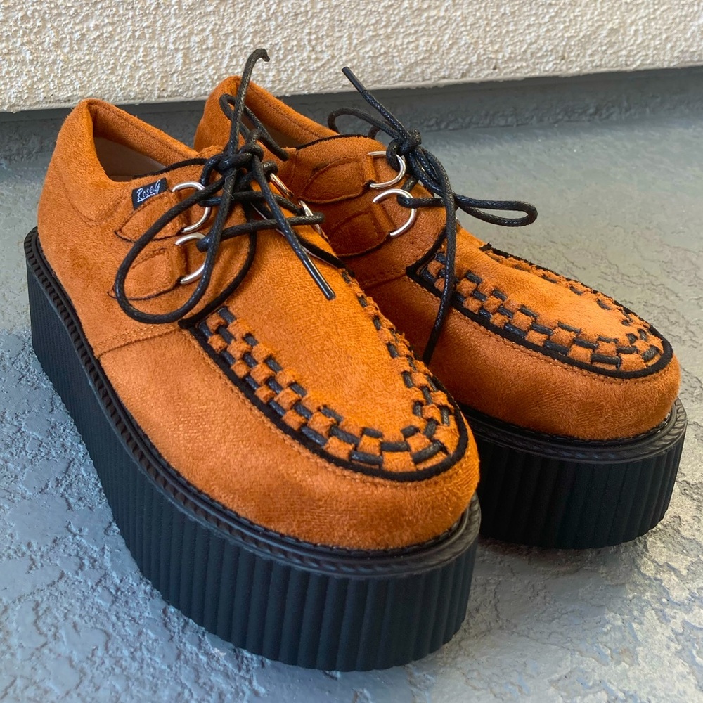 ORANGE FELT CREEPERS CHUNKY PLATFORM BRAND NEW